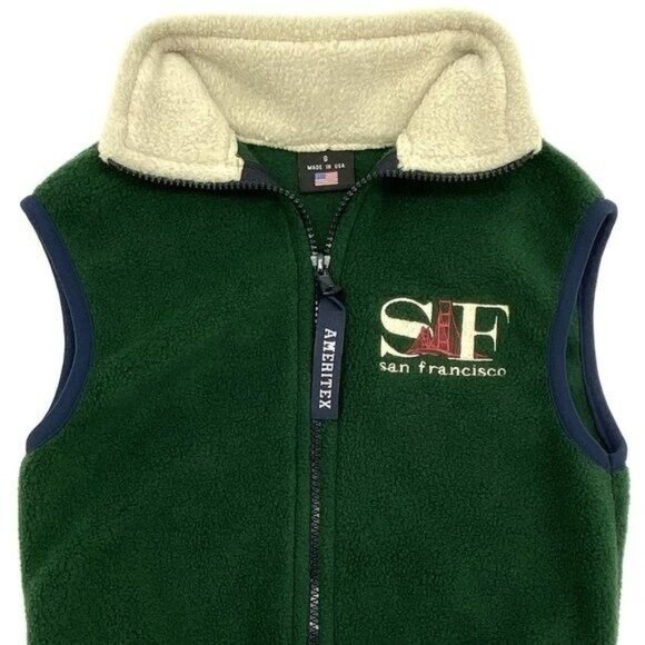 AMERITEX Vintage Hunter Green San Francisco Zip Up Fleece Vest Child Size Small - Picture 2 of 6